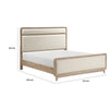 Wily Queen Size Bed | Cream Beige Chenille Upholstery | Natural Brown