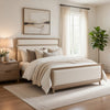 Wily Queen Size Bed | Cream Beige Chenille Upholstery | Natural Brown