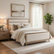 Wily Queen Size Bed | Cream Beige Chenille Upholstery | Natural Brown