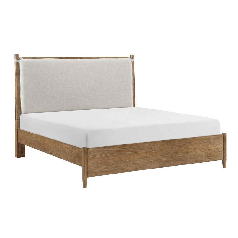 Seny Queen Size Bed | Removable Light Gray Cushion Headboard | Brown