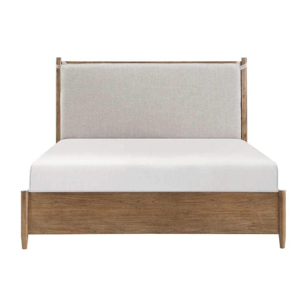 Seny Queen Size Bed | Removable Light Gray Cushion Headboard | Brown