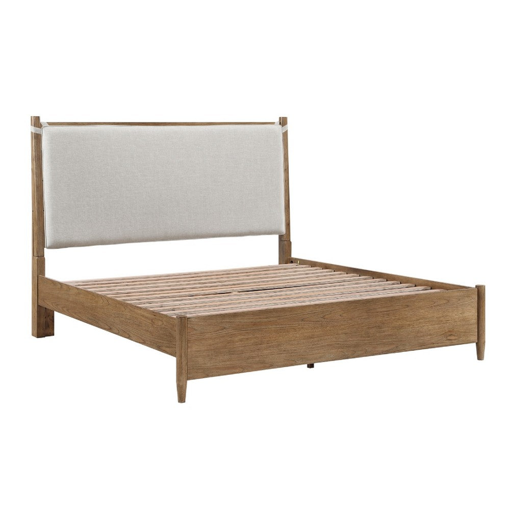 Seny Queen Size Bed | Removable Light Gray Cushion Headboard | Brown