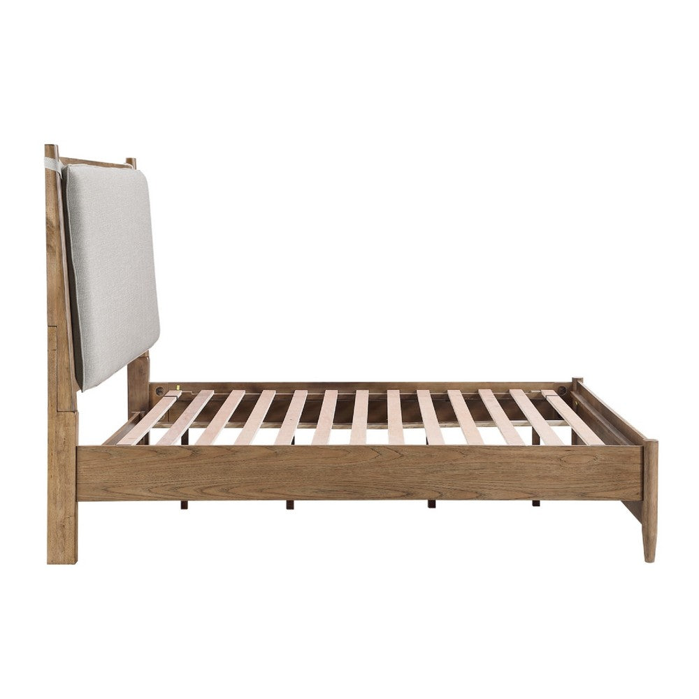 Seny Queen Size Bed | Removable Light Gray Cushion Headboard | Brown