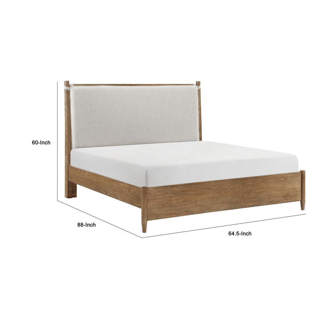 Seny Queen Size Bed | Removable Light Gray Cushion Headboard | Brown
