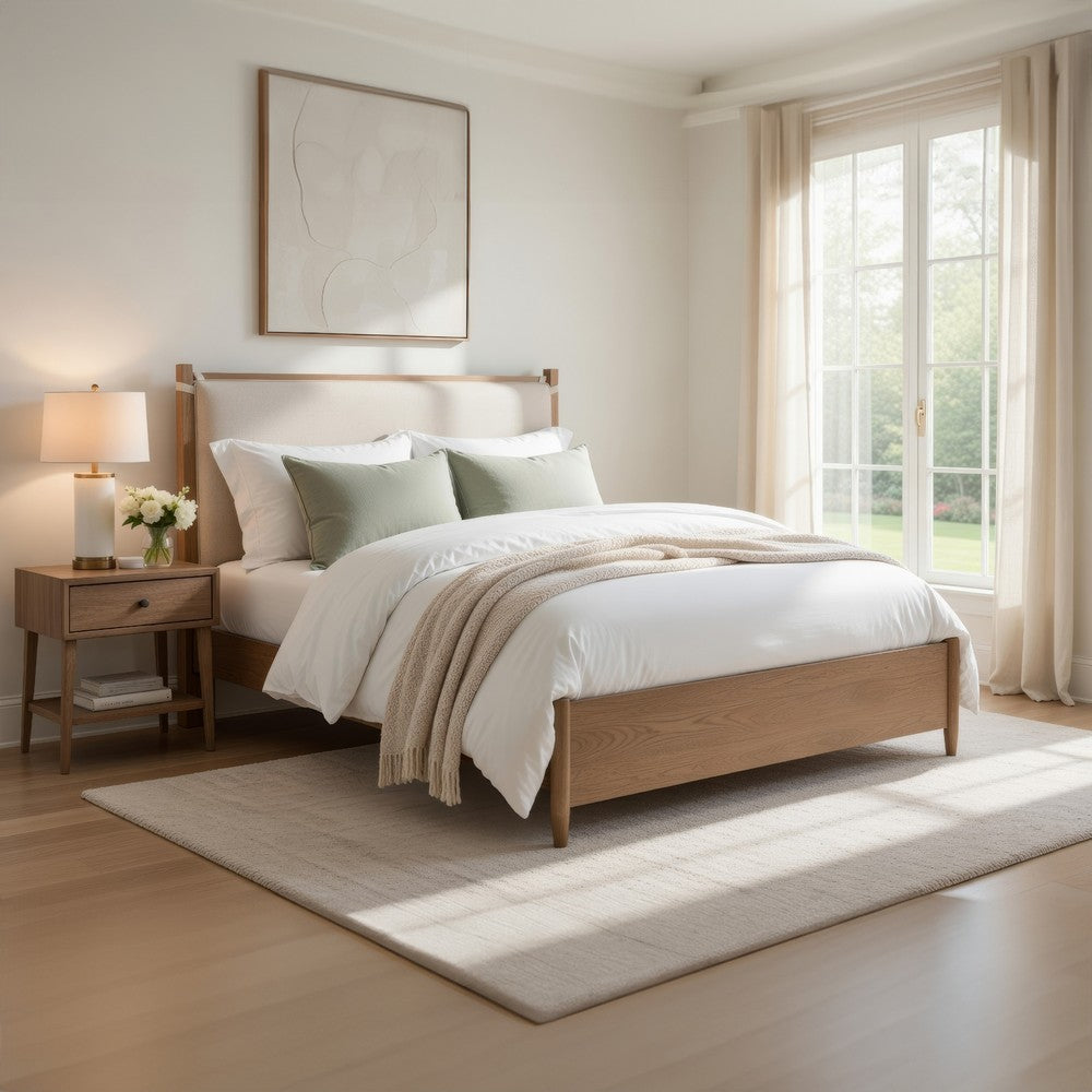 Seny Queen Size Bed | Removable Light Gray Cushion Headboard | Brown