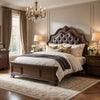 Brix Queen Size Sleigh Bed | Classic Faux Leather Tufted | Dark Brown