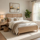 Ary Queen Size Bed | 3 Panel Farmhouse Headboard | Light Oak Brown