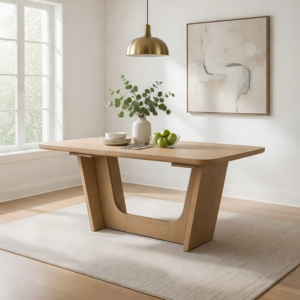 Wily Dining Table | 74-94" Extendable Top | U Base | Natural Oak Brown