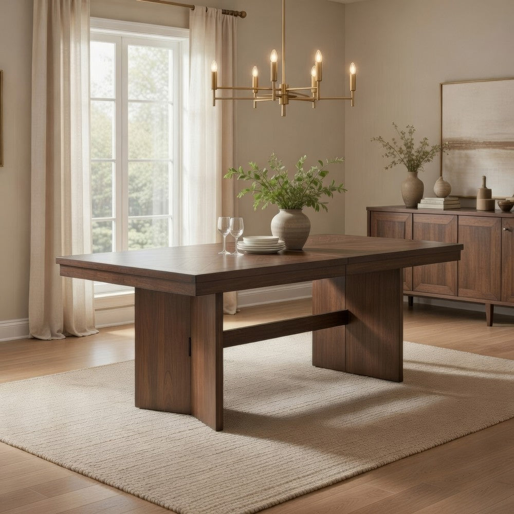 Bloi Dining Table | 76-94" Extendable Top | Walnut Brown Trestle Base