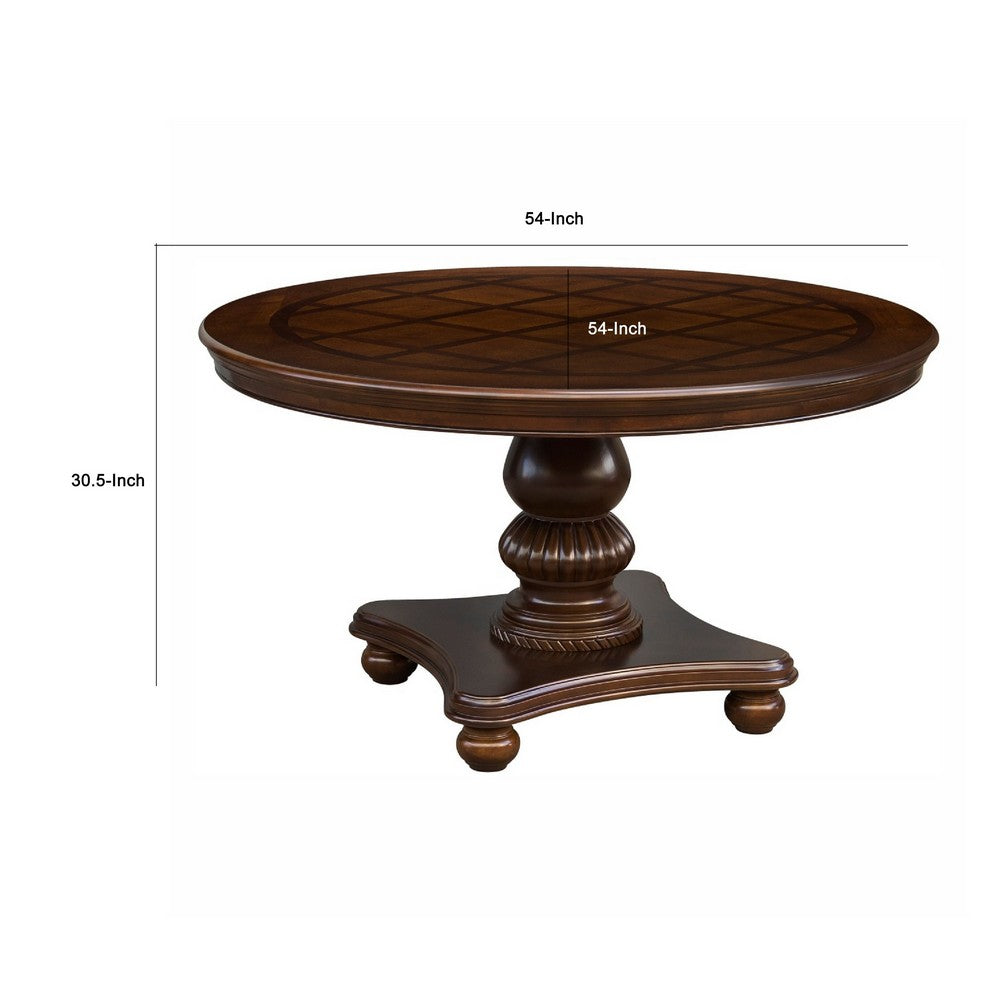 Rion Dining Table | 54" Round Top with Pedestal Base | Cherry Brown
