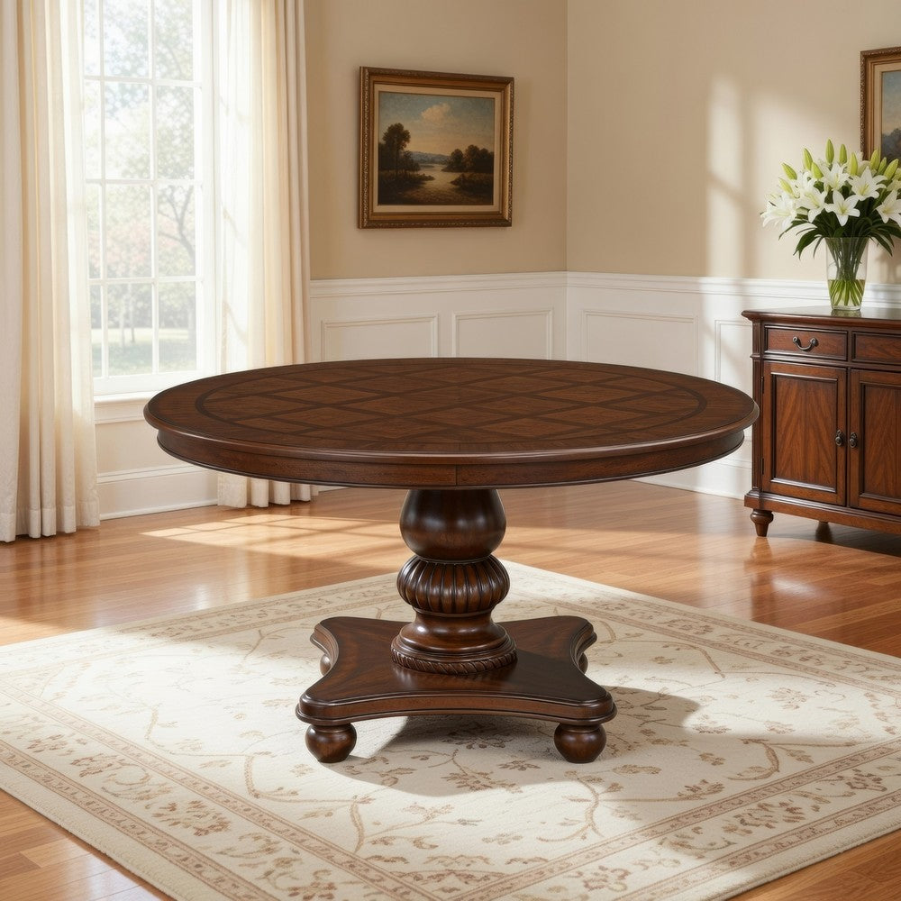 Rion Dining Table | 54" Round Top with Pedestal Base | Cherry Brown