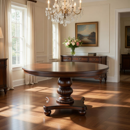 Rion Dining Table | 54" Round Top with Pedestal Base | Cherry Brown