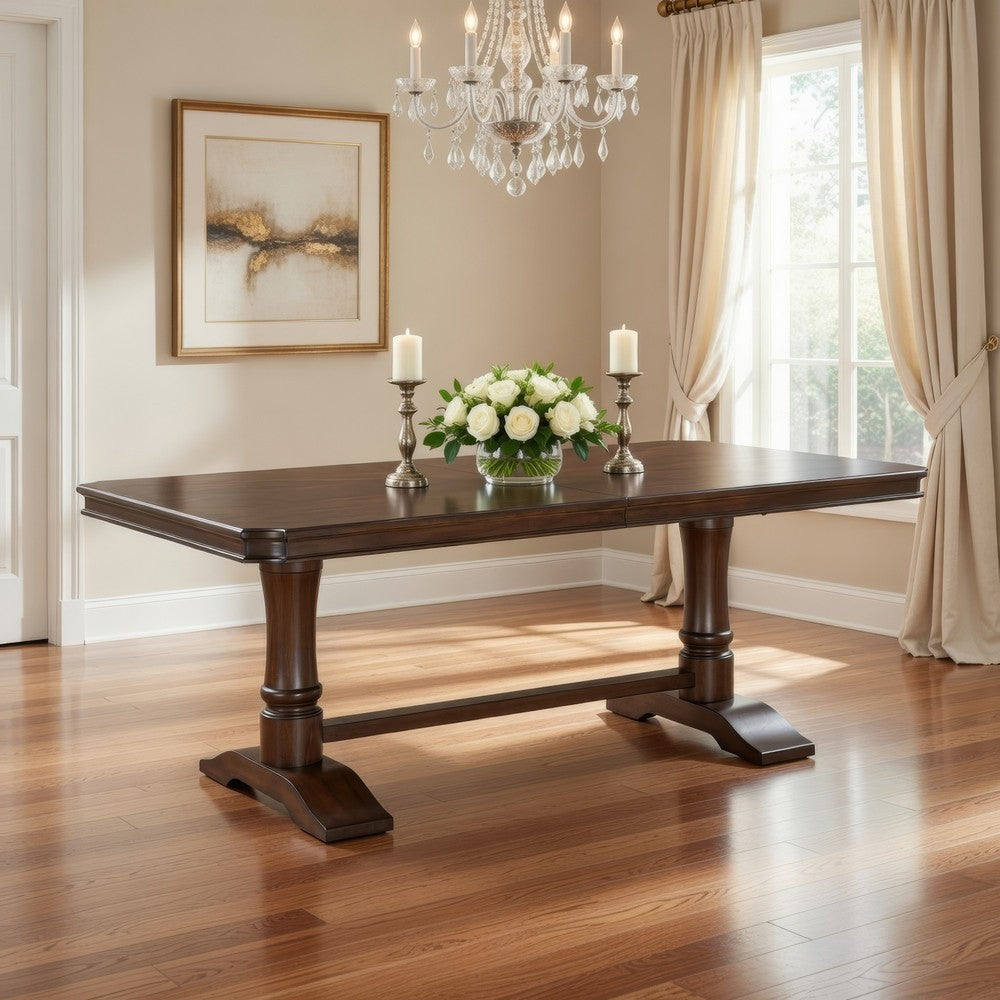 Feva Dining Table | 78-96" Extendable Top | Cherry Brown Trestle Base