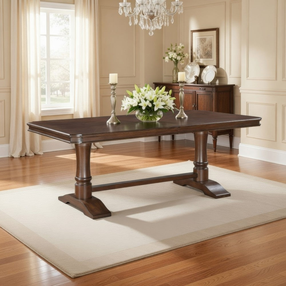Feva Dining Table | 78-96" Extendable Top | Cherry Brown Trestle Base