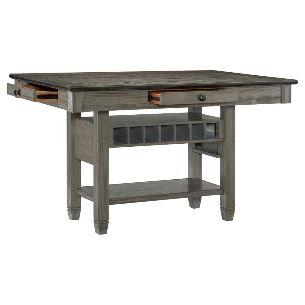 Rome Counter Height Dining Table | 60" Top with Wine Rack | Gray Brown