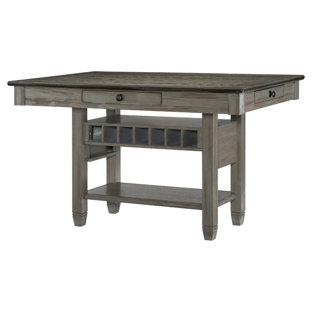 Rome Counter Height Dining Table | 60" Top with Wine Rack | Gray Brown