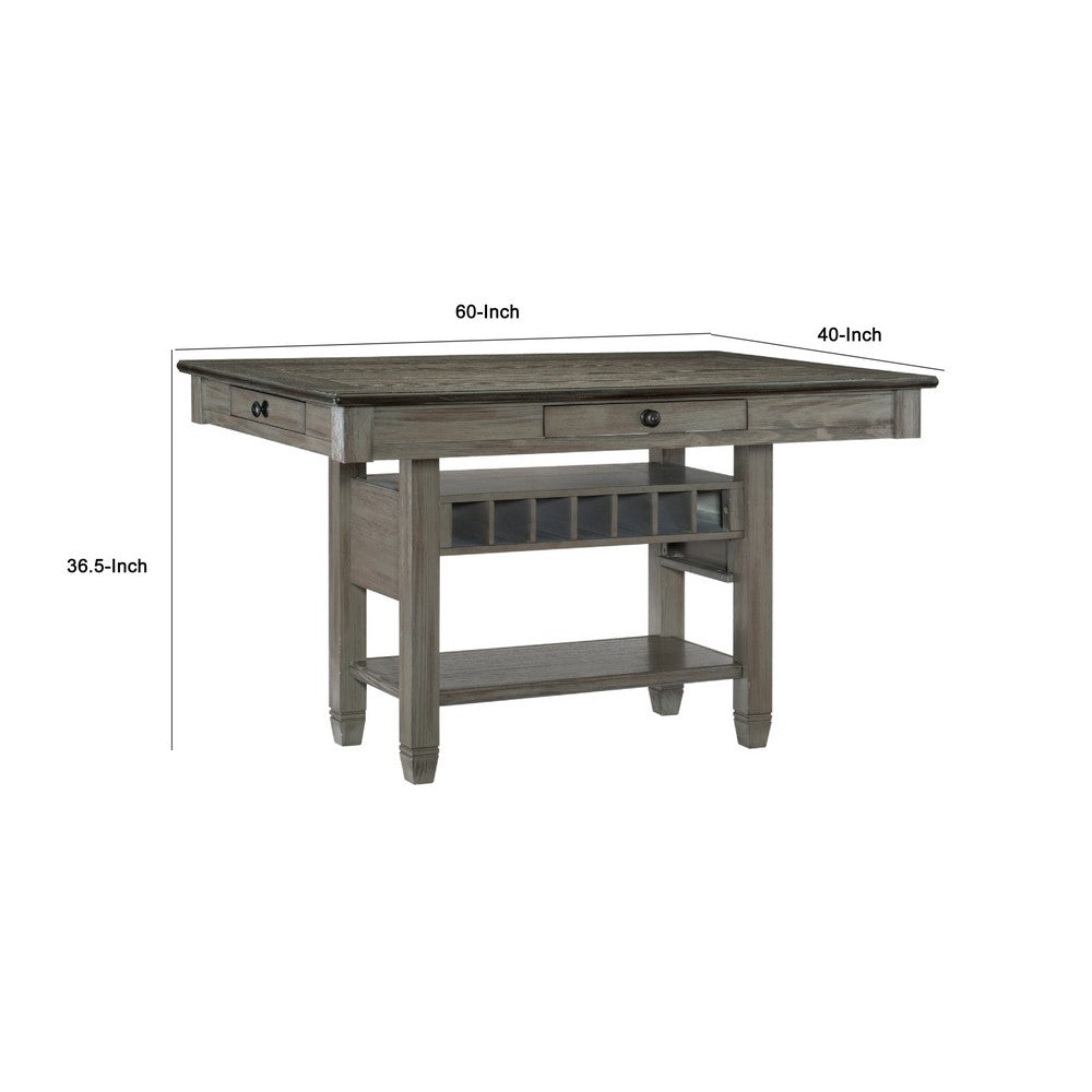 Rome Counter Height Dining Table | 60" Top with Wine Rack | Gray Brown