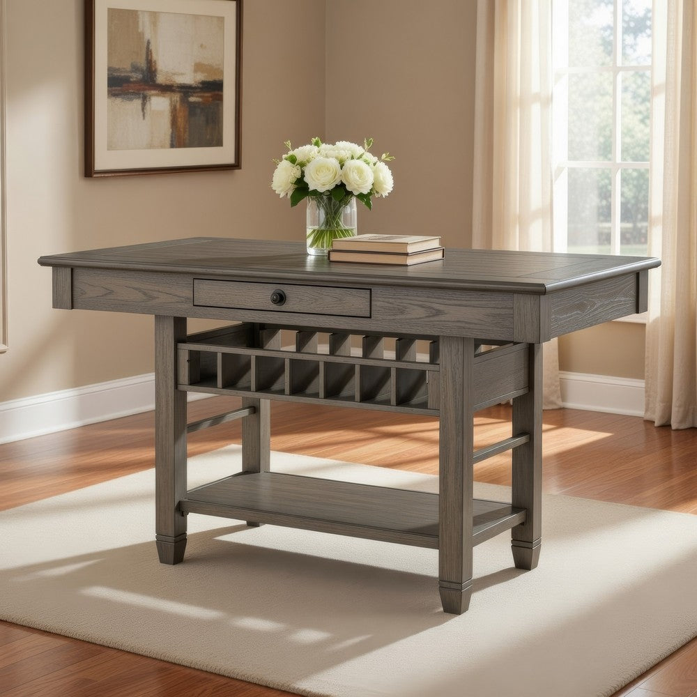 Rome Counter Height Dining Table | 60" Top with Wine Rack | Gray Brown