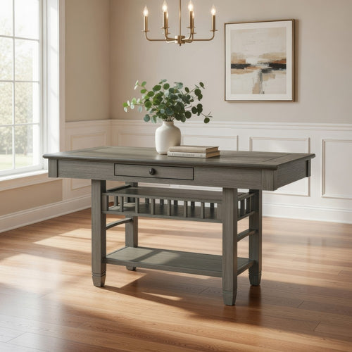 Rome Counter Height Dining Table | 60" Top with Wine Rack | Gray Brown
