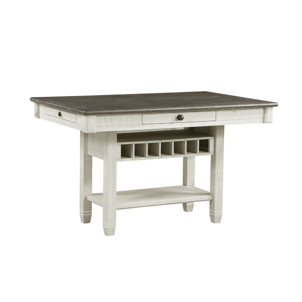 Rome Counter Height Dining Table | 60" Top with Wine Rack | White Brown