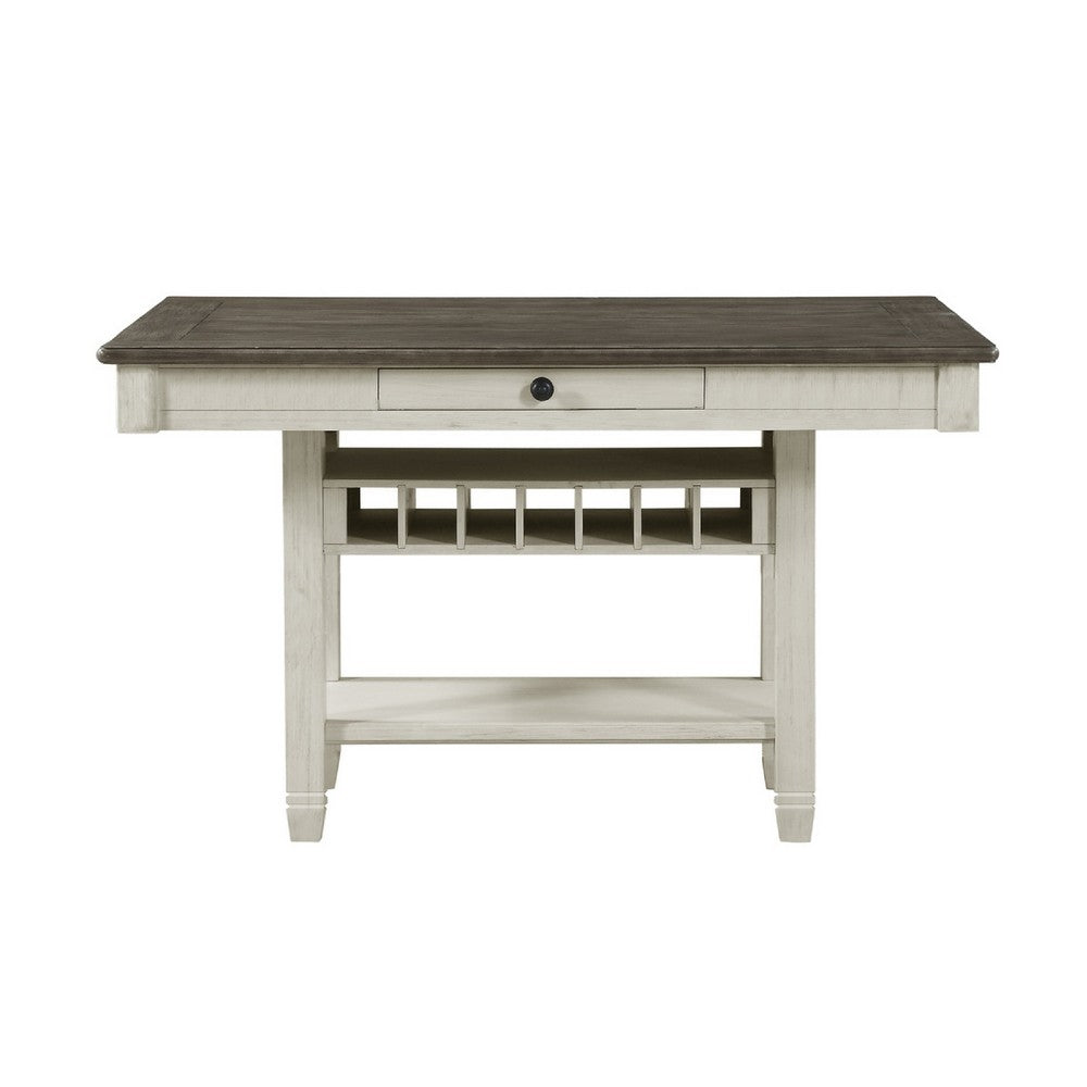 Rome Counter Height Dining Table | 60" Top with Wine Rack | White Brown