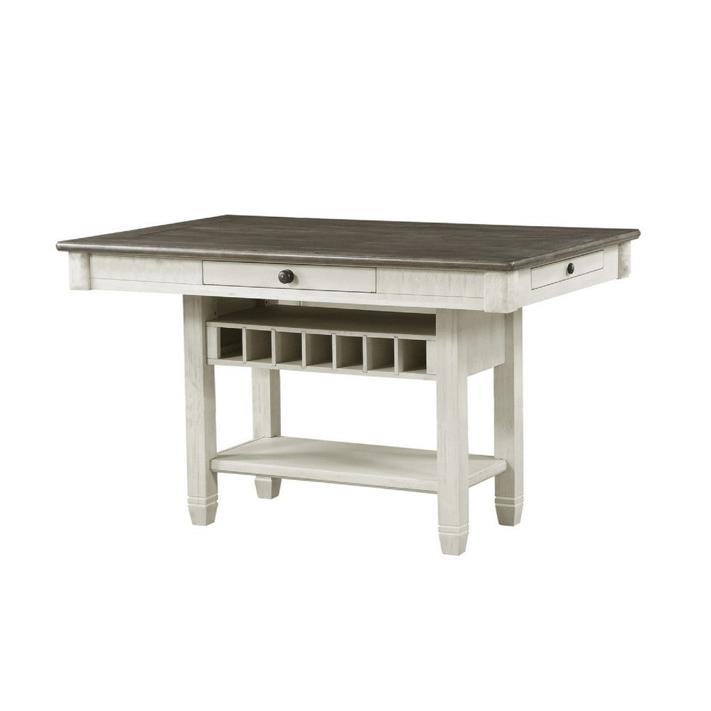 Rome Counter Height Dining Table | 60" Top with Wine Rack | White Brown