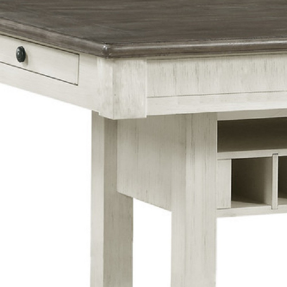 Rome Counter Height Dining Table | 60" Top with Wine Rack | White Brown