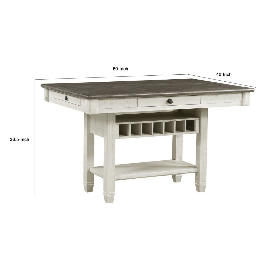 Rome Counter Height Dining Table | 60" Top with Wine Rack | White Brown