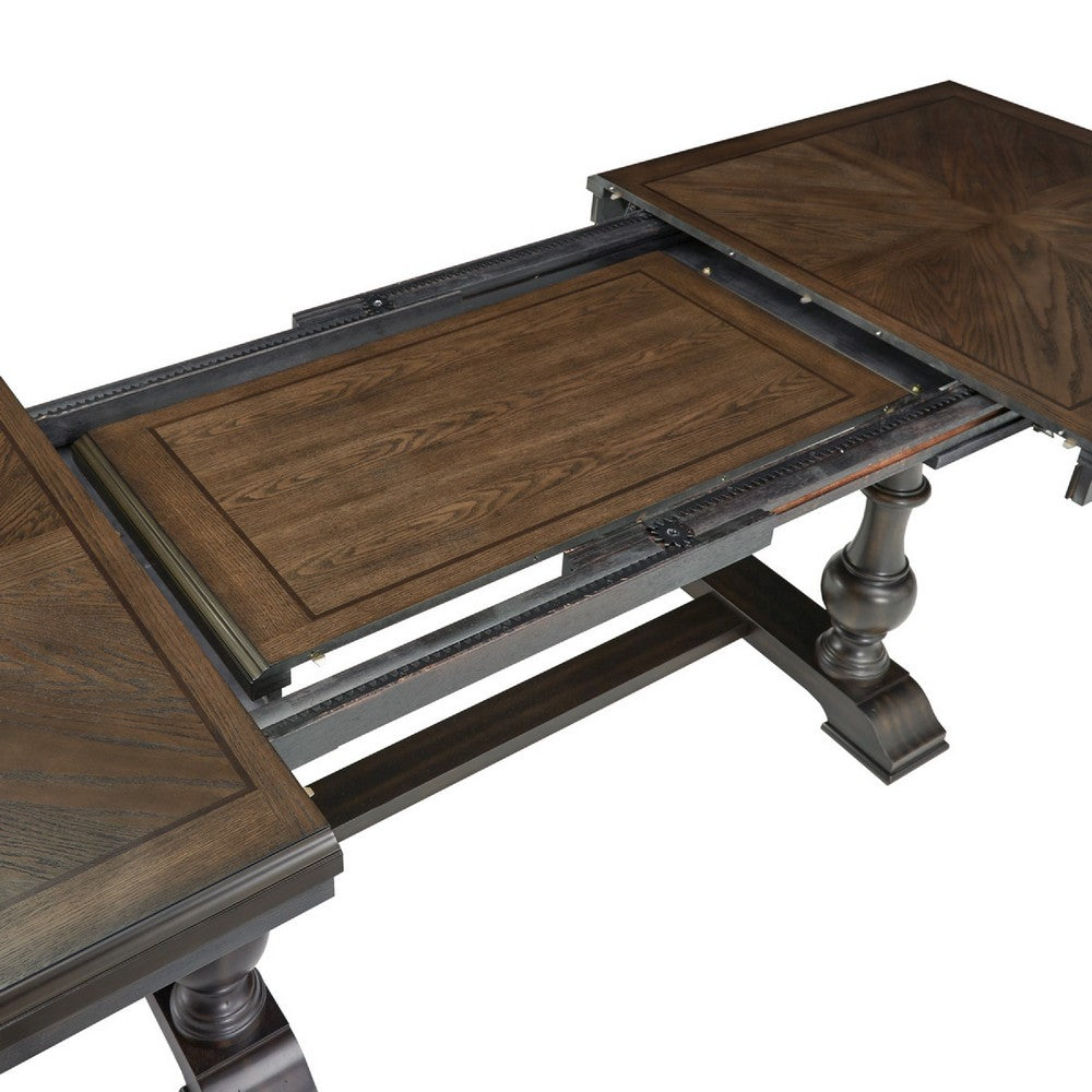 Tom Dining Table | 82-104" Extendable Top | Trestle Base | 2 Tone Brown