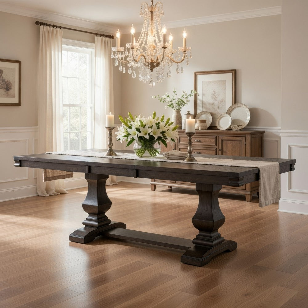 Tom Dining Table | 82-104" Extendable Top | Trestle Base | 2 Tone Brown