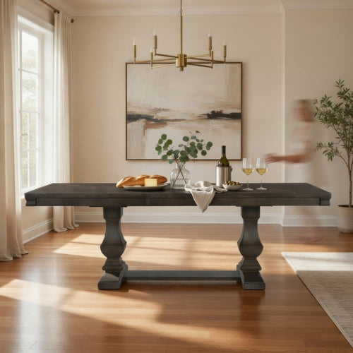 Tom Dining Table | 82-104" Extendable Top | Trestle Base | 2 Tone Brown