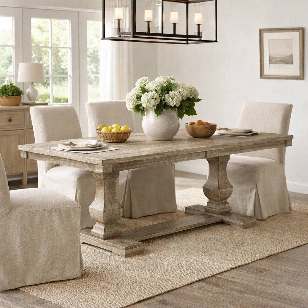 Ruth Dining Table | 77-95" Extendable Top | Brownish Gray Trestle Base