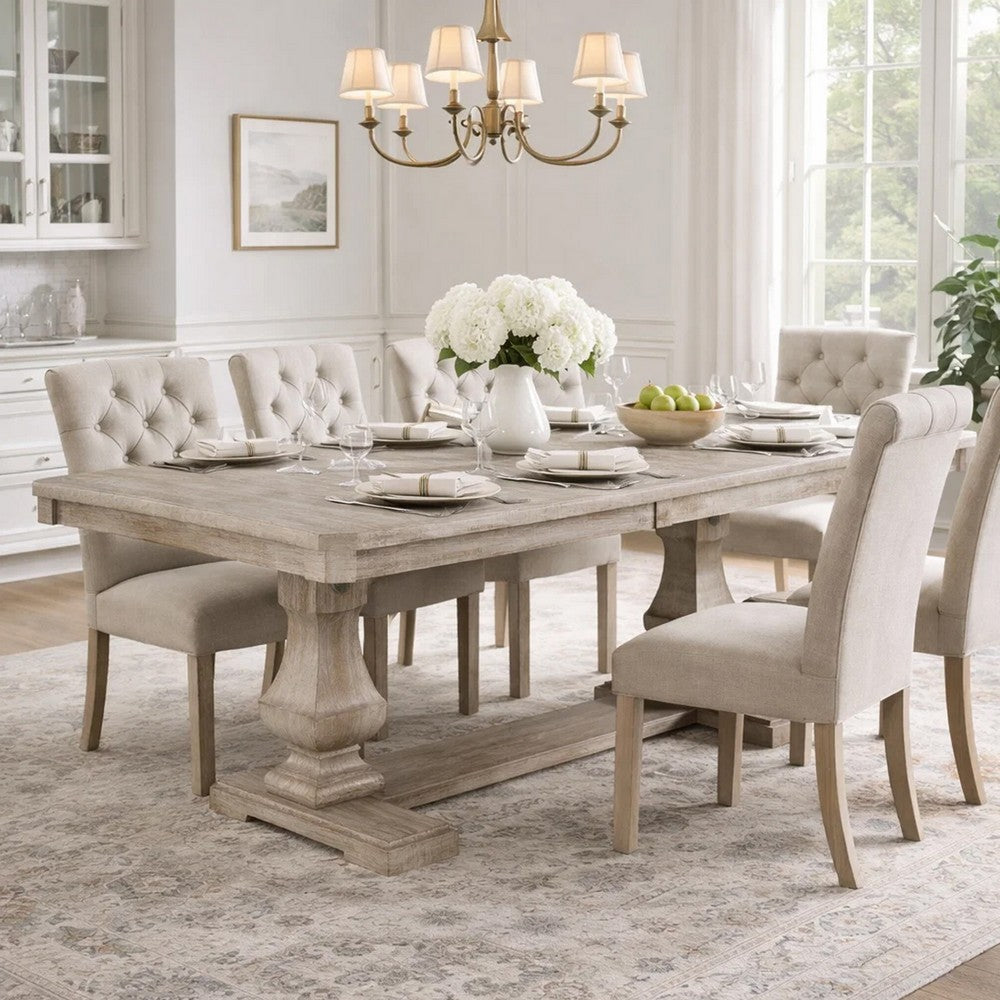Ruth Dining Table | 77-95" Extendable Top | Brownish Gray Trestle Base