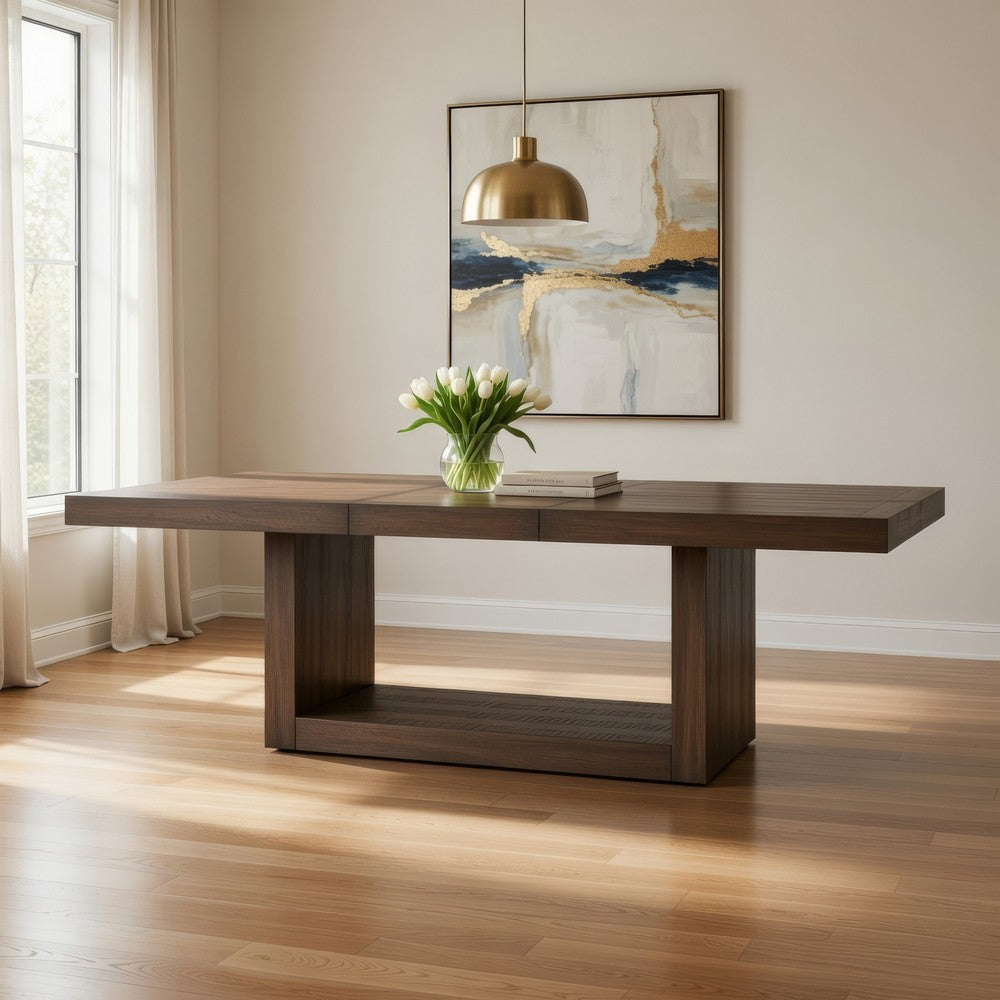 Olia Dining Table | 76-96" Extendable Top with Square Base | Brown