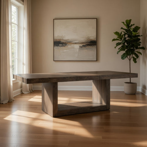 Olia Dining Table | 76-96" Extendable Top with Square Base | Brown