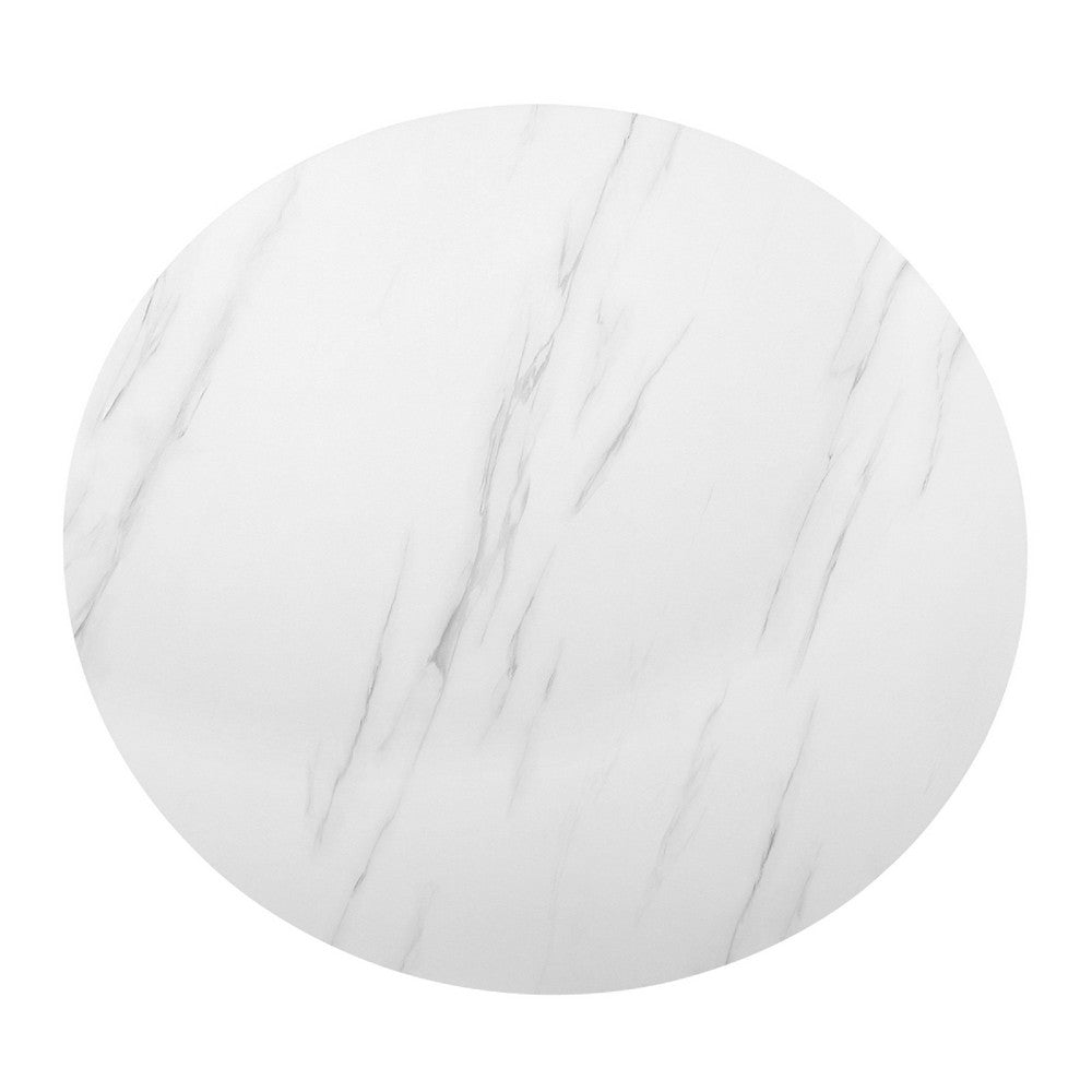 Dew Dining Table | 43" Faux Marble Top | Chrome Cross Legs | White