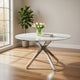 Dew Dining Table | 43" Faux Marble Top | Chrome Cross Legs | White