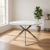 Dew Dining Table | 43" Faux Marble Top | Chrome Cross Legs | White