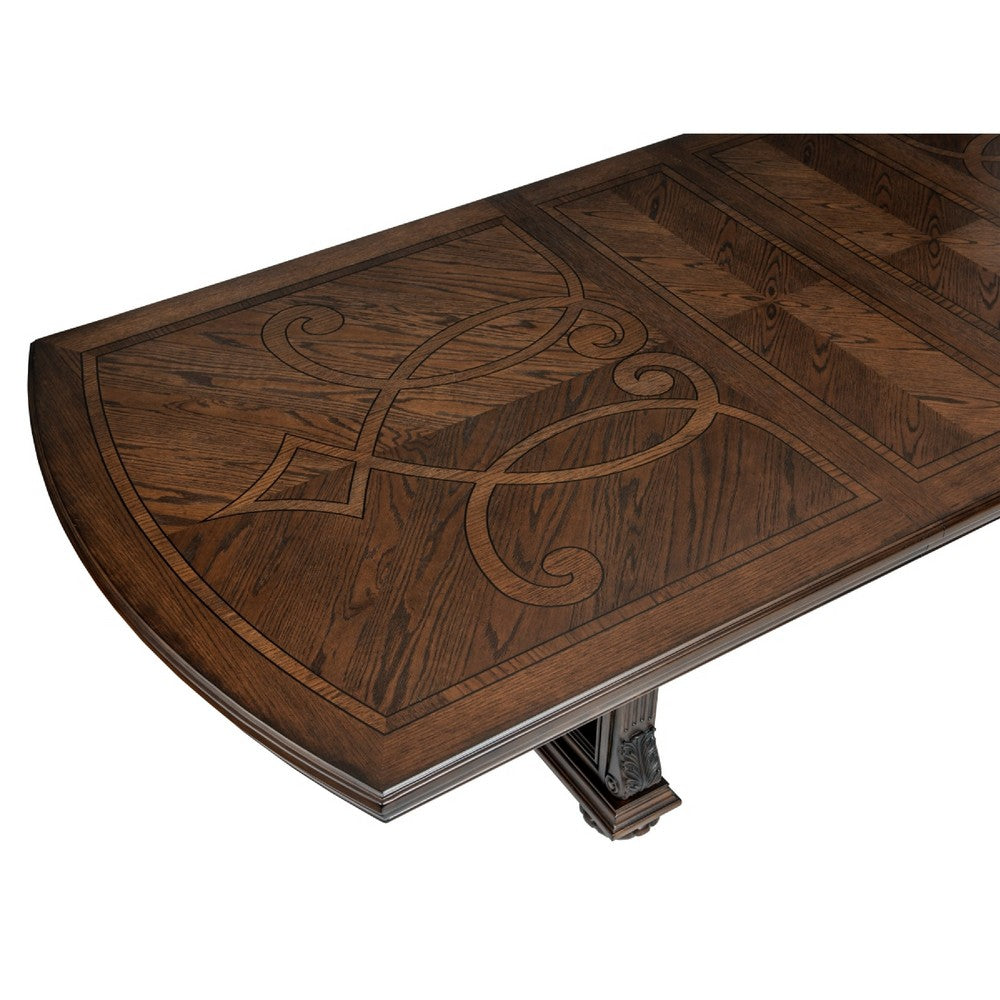 Devi Dining Table | 80-108" Extendable Top | Trestle Base | Oak Brown