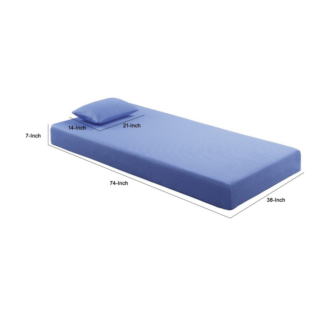 Fia Twin Mattress with 1 Pillow | Charcoal Gel Firm Memory Foam | Blue 7"
