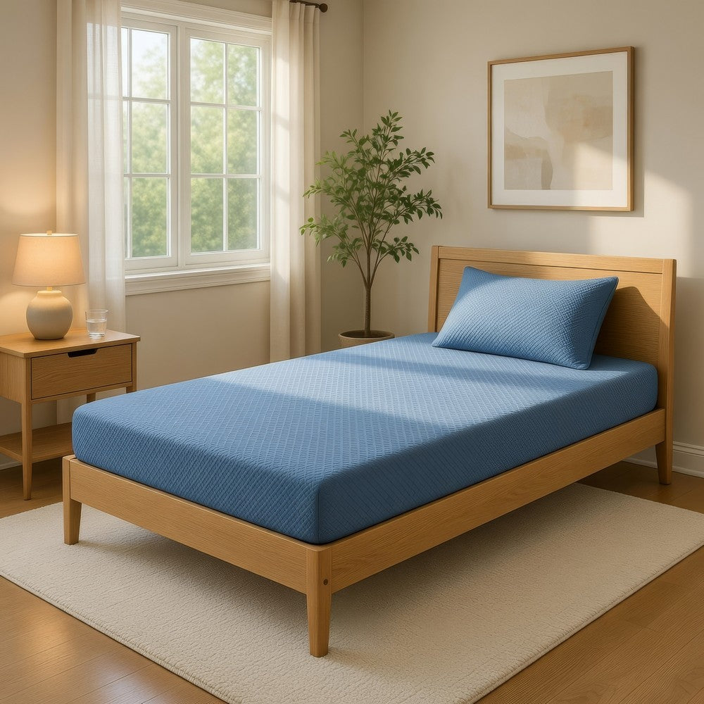 Fia Twin Mattress with 1 Pillow | Charcoal Gel Firm Memory Foam | Blue 7"