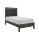 Din Twin Size Bed | Tufted Black Faux Leather Upholstery | Dark Gray