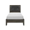 Din Twin Size Bed | Tufted Black Faux Leather Upholstery | Dark Gray
