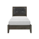 Din Twin Size Bed | Tufted Black Faux Leather Upholstery | Dark Gray