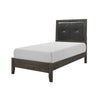 Din Twin Size Bed | Tufted Black Faux Leather Upholstery | Dark Gray