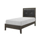Din Twin Size Bed | Tufted Black Faux Leather Upholstery | Dark Gray
