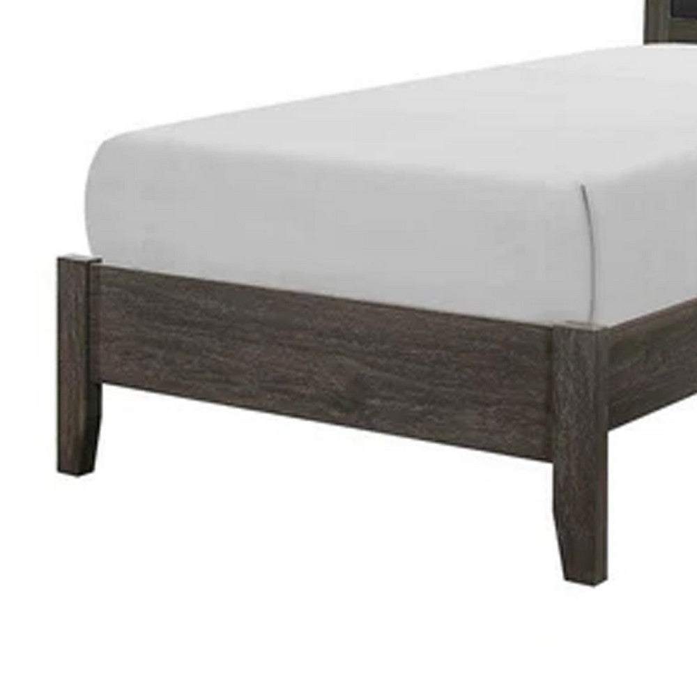 Din Twin Size Bed | Tufted Black Faux Leather Upholstery | Dark Gray