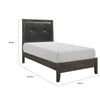 Din Twin Size Bed | Tufted Black Faux Leather Upholstery | Dark Gray