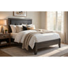 Din Twin Size Bed | Tufted Black Faux Leather Upholstery | Dark Gray