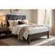 Din Twin Size Bed | Tufted Black Faux Leather Upholstery | Dark Gray
